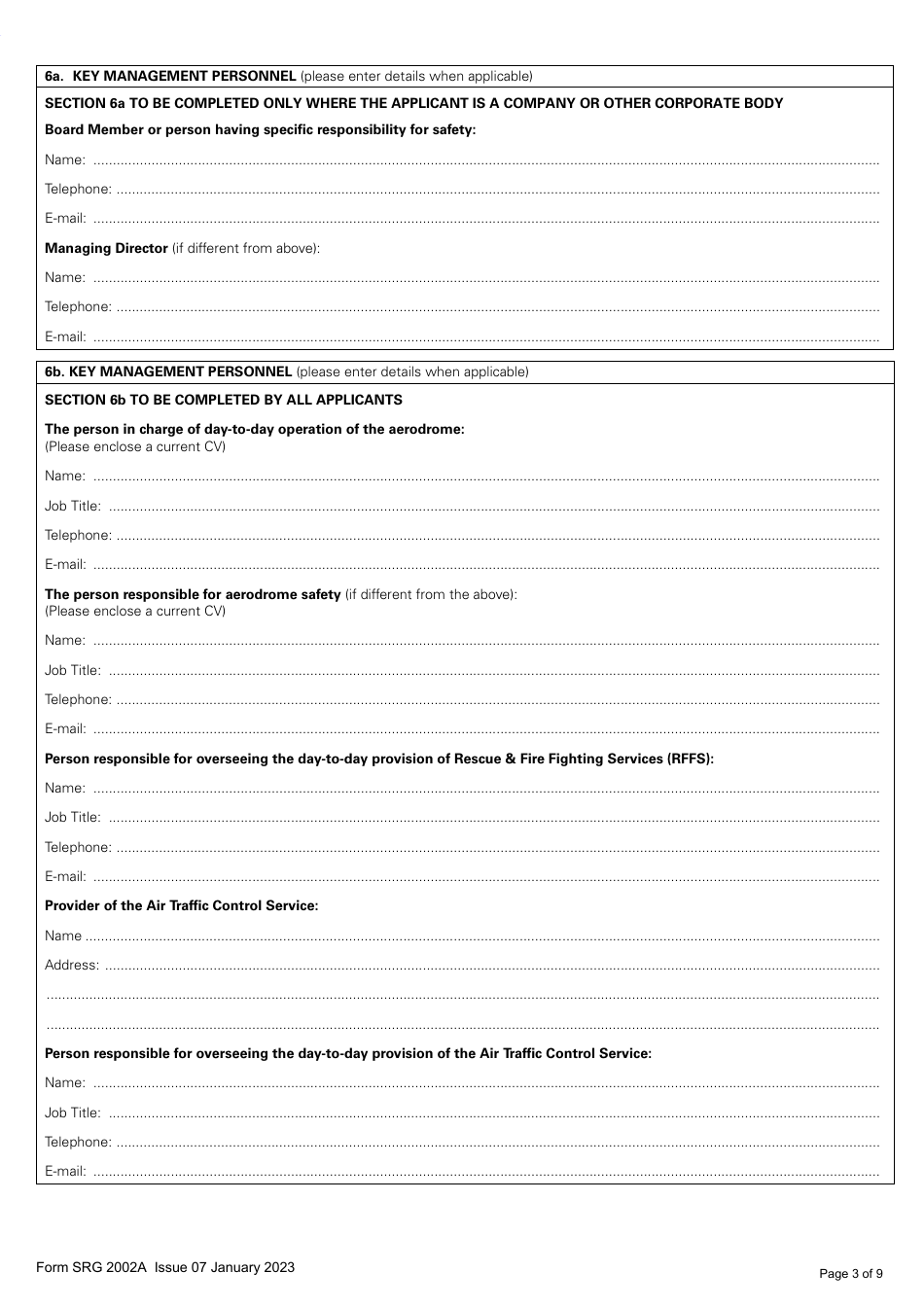 Form SRG2002A Application for an Aerodrome Licence - United Kingdom, Page 3