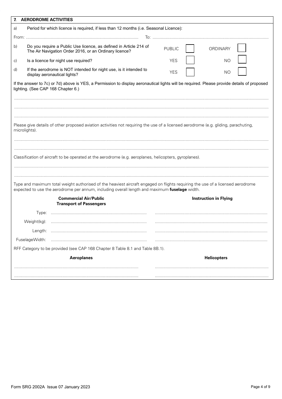 Form SRG2002A Application for an Aerodrome Licence - United Kingdom, Page 4