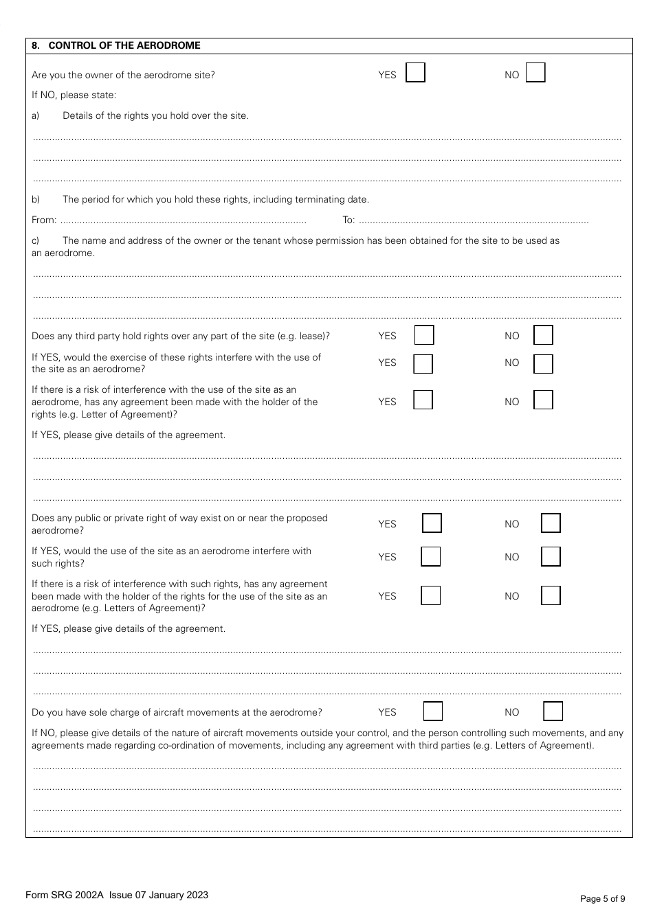 Form SRG2002A Application for an Aerodrome Licence - United Kingdom, Page 5