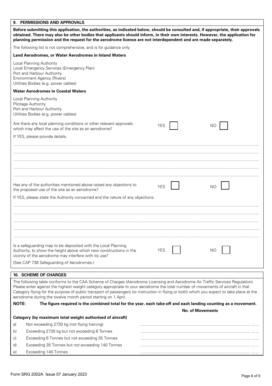 Form SRG2002A Application for an Aerodrome Licence - United Kingdom, Page 6