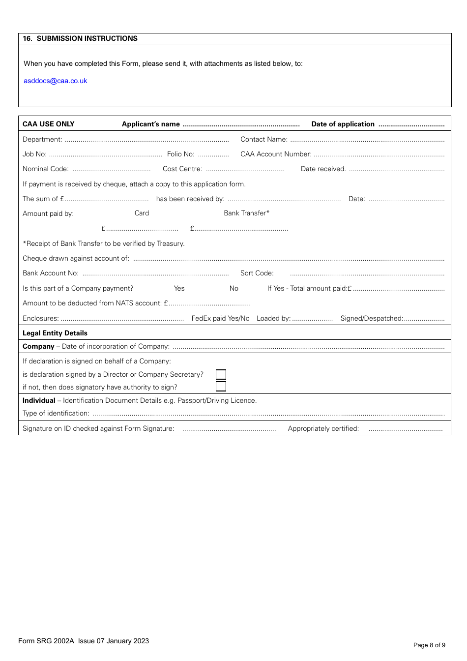 Form SRG2002A Application for an Aerodrome Licence - United Kingdom, Page 8