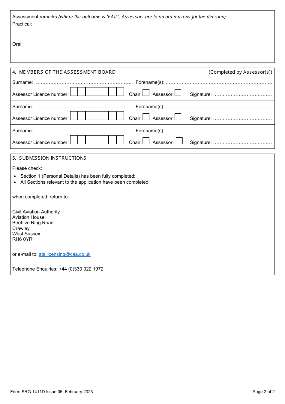 Form SRG1411D Notification of Completion of an Air Traffic Controller (Atco) Unit Endorsement Assessment (Regulation UK (Eu) 2015 / 340) - United Kingdom, Page 2