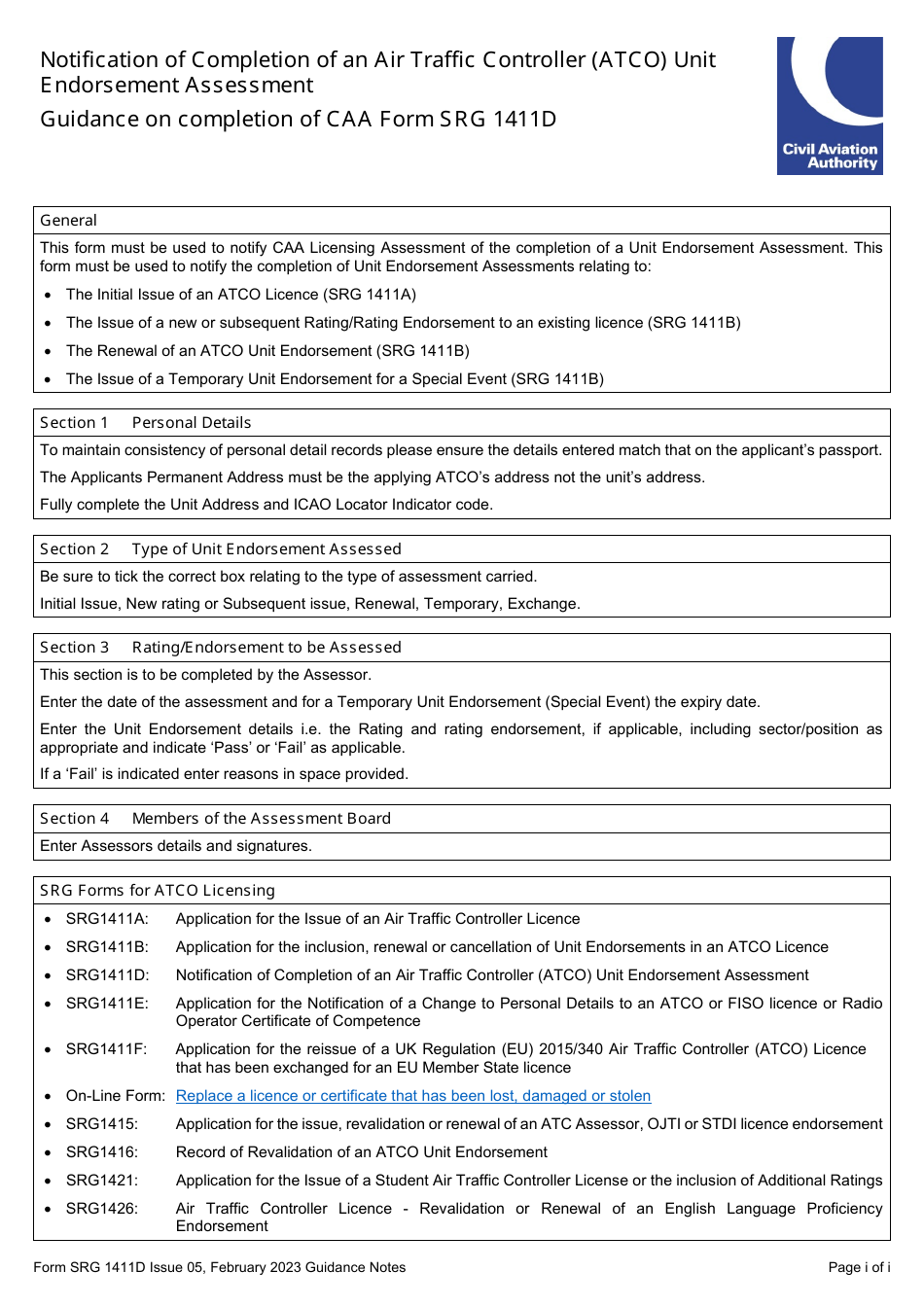 Form SRG1411D Notification of Completion of an Air Traffic Controller (Atco) Unit Endorsement Assessment (Regulation UK (Eu) 2015 / 340) - United Kingdom, Page 3