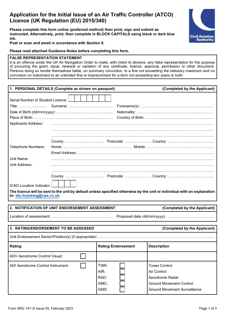 Form SRG1411A  Printable Pdf