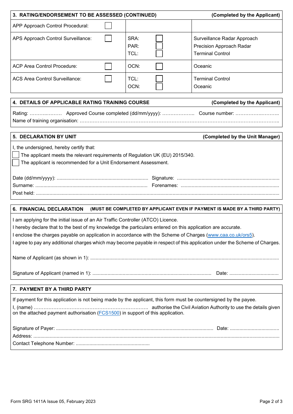 Form SRG1411A Application for the Initial Issue of an Air Traffic Controller (Atco) Licence (UK Regulation (Eu) 2015 / 340) - United Kingdom, Page 2