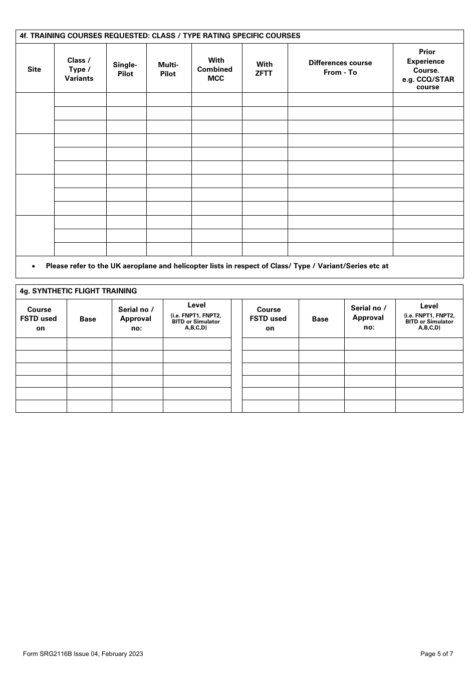 Form SRG2116B Application for Change of Site and / or Change to Training Course Approvals for Approved Training Organisations Under the UK Aircrew Regulation (Eu) No 1178 / 2011 (As Amended) Annex VII - Part Ora (Aeroplanes and Helicopters) - United Kingdom, Page 5