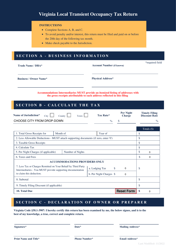 Document preview: Virginia Local Transient Occupancy Tax Return - Virginia