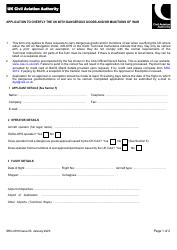 Document preview: Form SRG2816 Application to Overfly the UK With Dangerous Goods and/or Munitions of War - United Kingdom