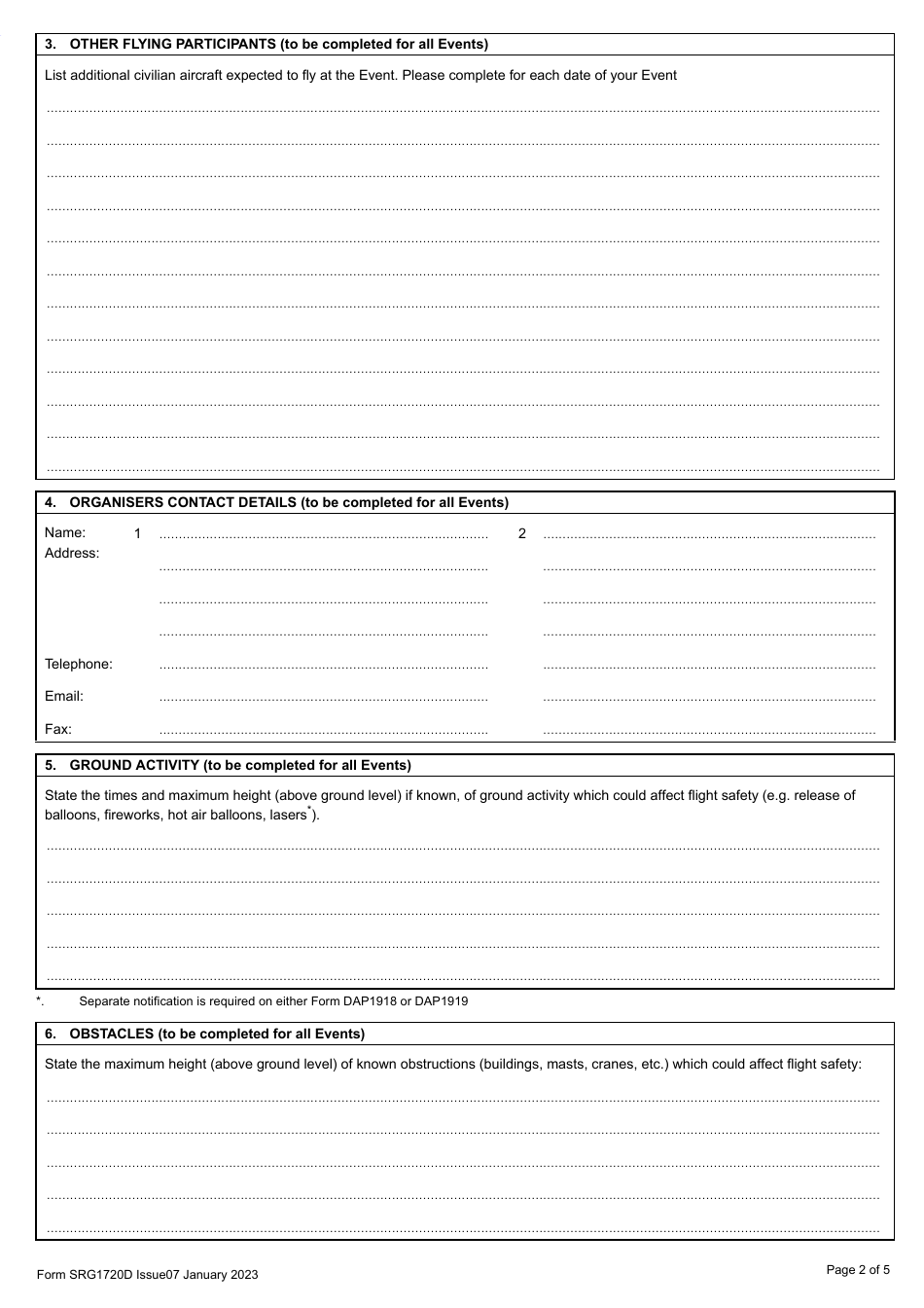 Form SRG1720D Request for Airspace Coordination  Notification (1920d) - United Kingdom, Page 2