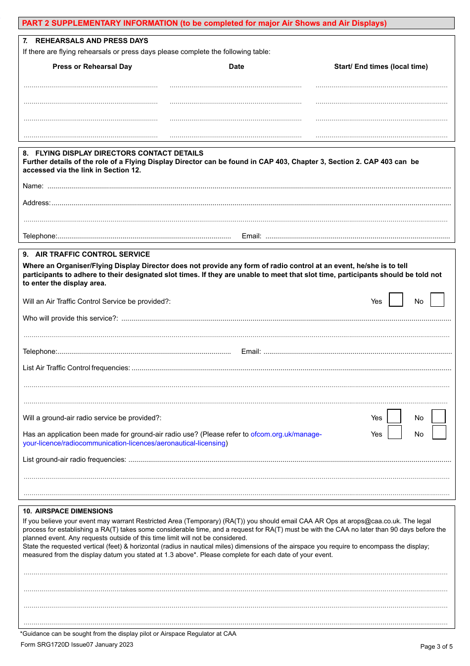 Form SRG1720D Request for Airspace Coordination  Notification (1920d) - United Kingdom, Page 3