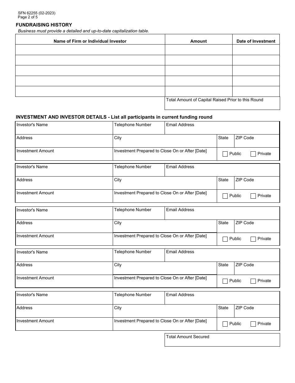 Form SFN62255 North Dakota Development Fund (Nddf) / Angel Match Program of North Dakota (Amp) Application - North Dakota, Page 2