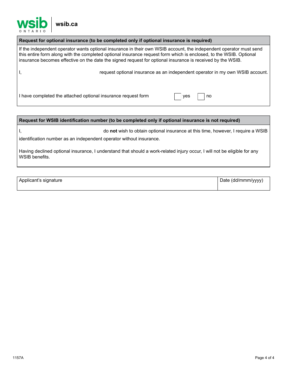 Form 1157A Determining Worker / Independent Operator Status Questionnaire - Courier Industry - Ontario, Canada, Page 4
