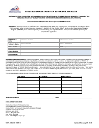 Document preview: VDVS-VMSDEP Form 2 Authorizaion to Review Records in Order to Determine Eligibility for Benefits Through the Virginia Military Survivors and Dependents Program (Vmsdep) - Virginia