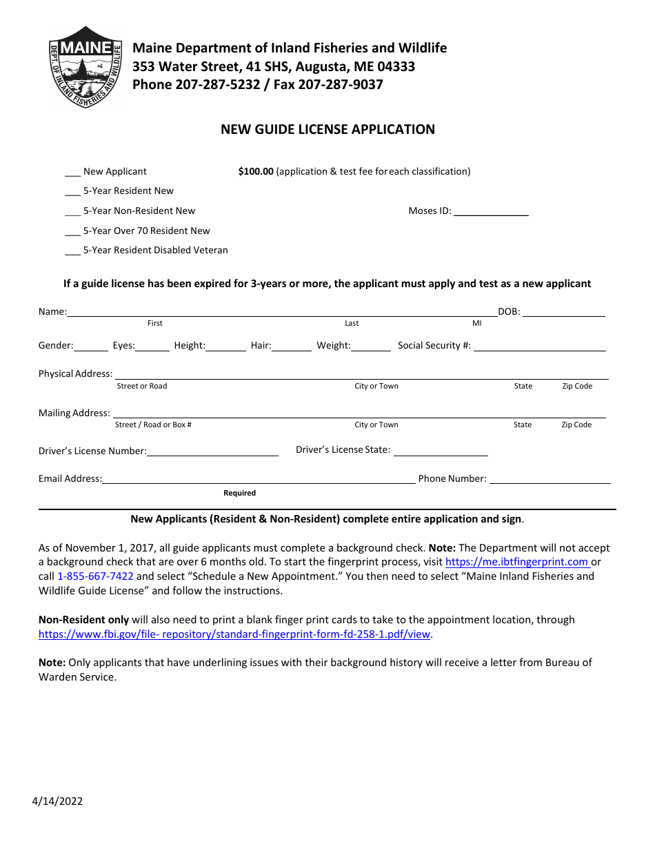 Maine New Guide License Application - Fill Out, Sign Online and ...