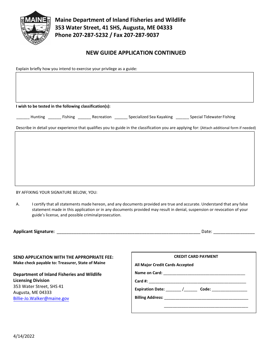 New Guide License Application - Maine, Page 3