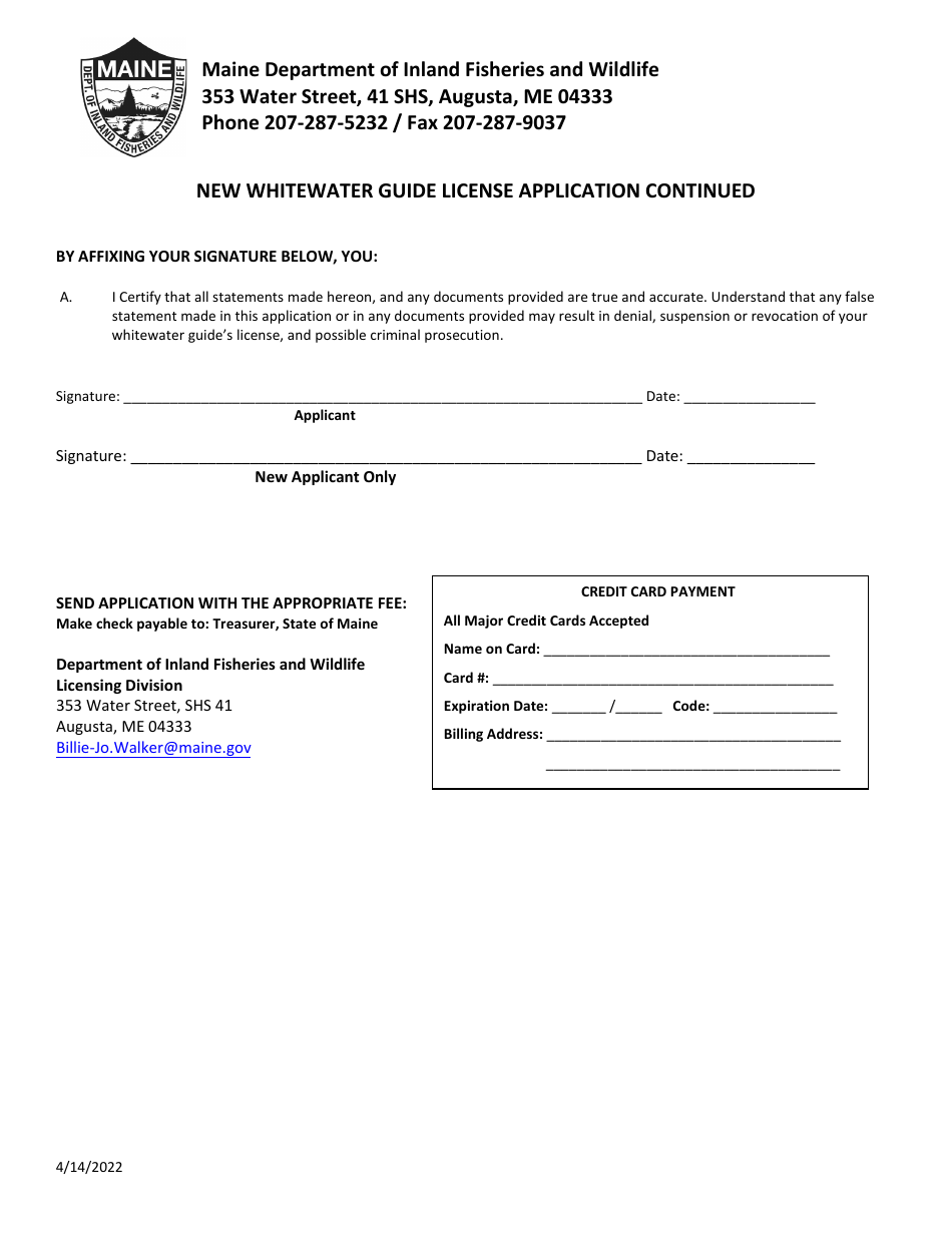 New Whitewater Guide License Application - Maine, Page 2