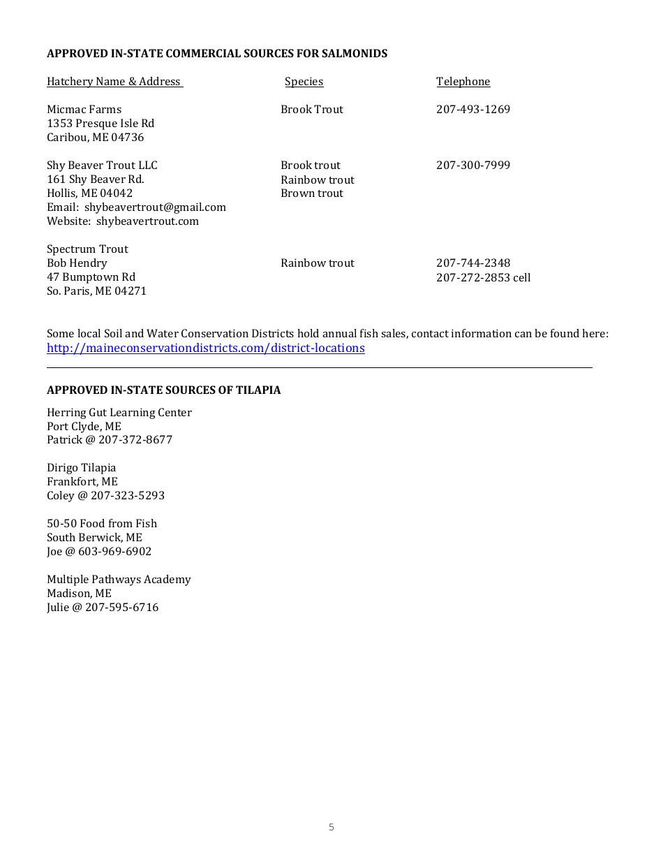 Application for a License to Cultivate or Sell Comercially Grown and Imported Fish - Maine, Page 5