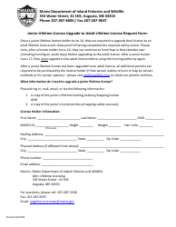 Document preview: Junior Lifetime License Upgrade to Adult Lifetime License Request Form - Maine