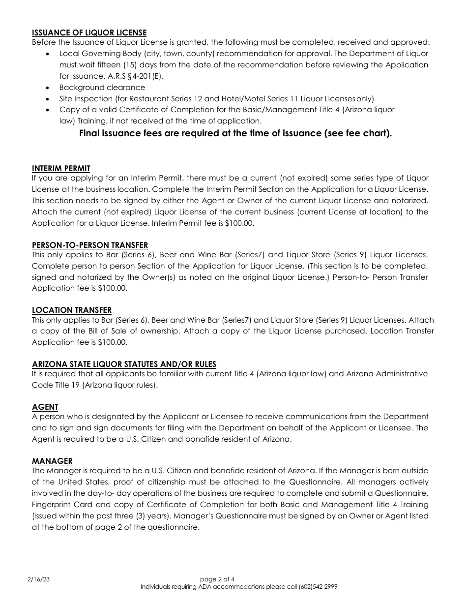 License Application Instructions and Requirements - Arizona, Page 2