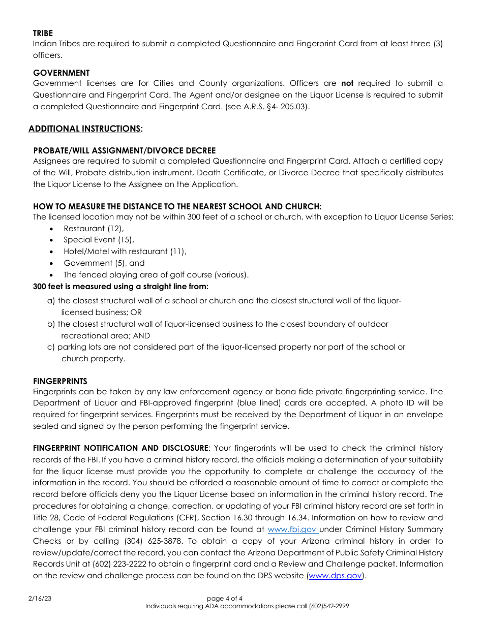 License Application Instructions and Requirements - Arizona, Page 4