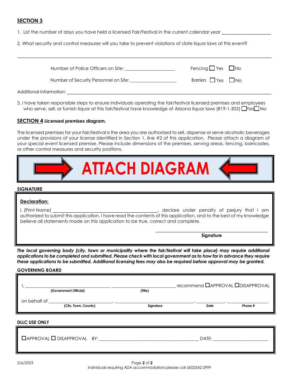 Fair / Festival License Application - Arizona, Page 2