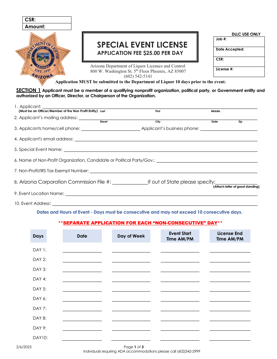 Arizona Special Event License Download Fillable PDF 2022 — 2024 ...