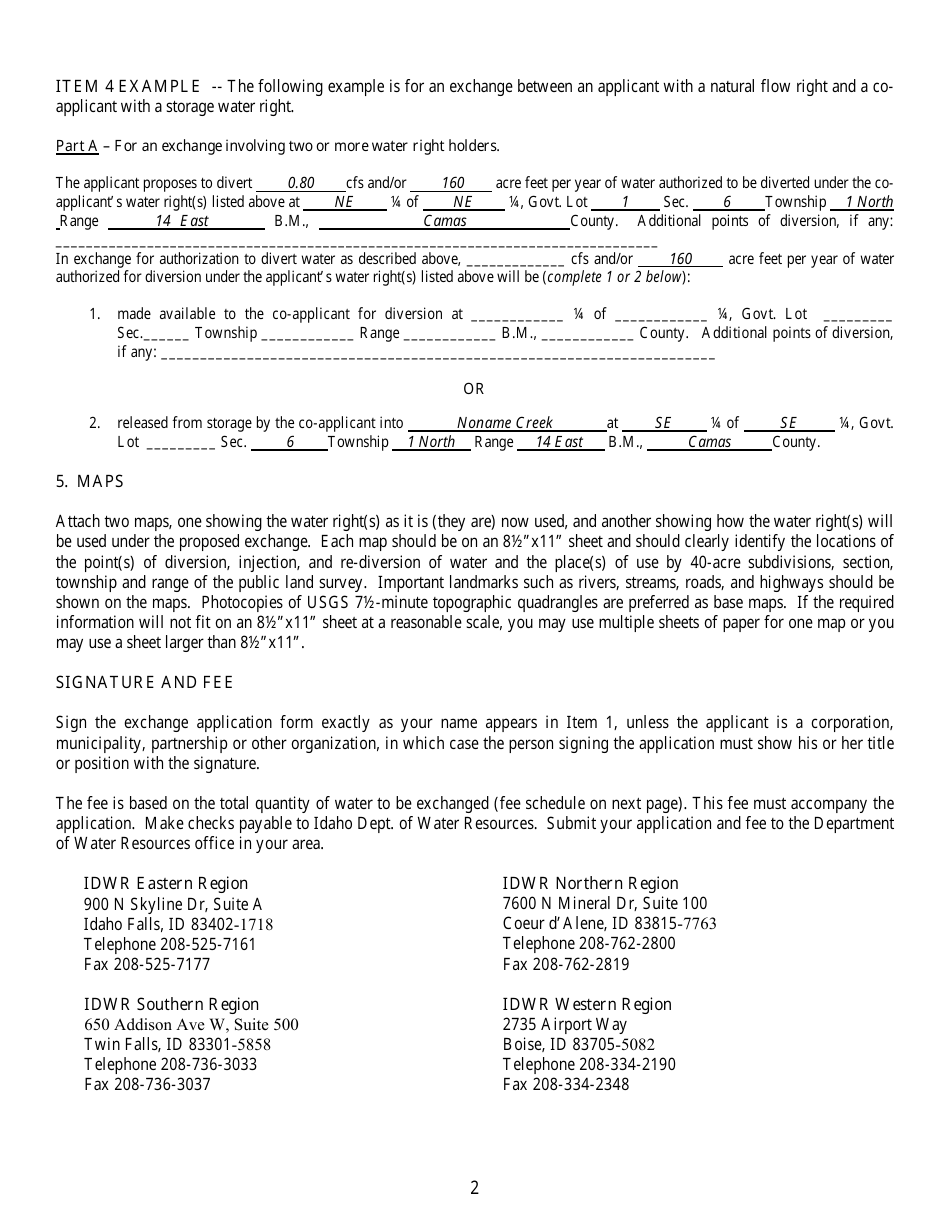 Instructions for Form 240 Application for Exchange of Water - Idaho, Page 2