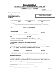 Document preview: Application for Arkansas Assembly Repair Technician Competency License - Arkansas