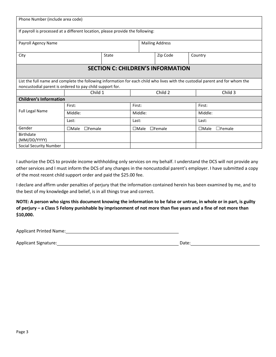 Form DSS-SE-405 Application for Income Withholding Only Services - South Dakota, Page 3