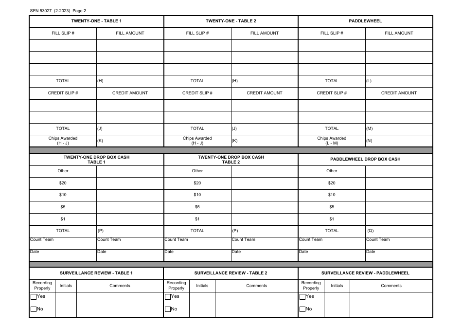 Form SFN53027 Twenty-One and Paddlewheel Daily Report - North Dakota, Page 2
