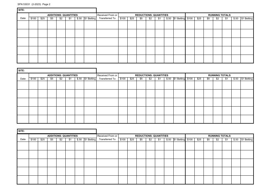 Form SFN53031 Casino Chips Inventory Log - Combined Concept - North Dakota, Page 2