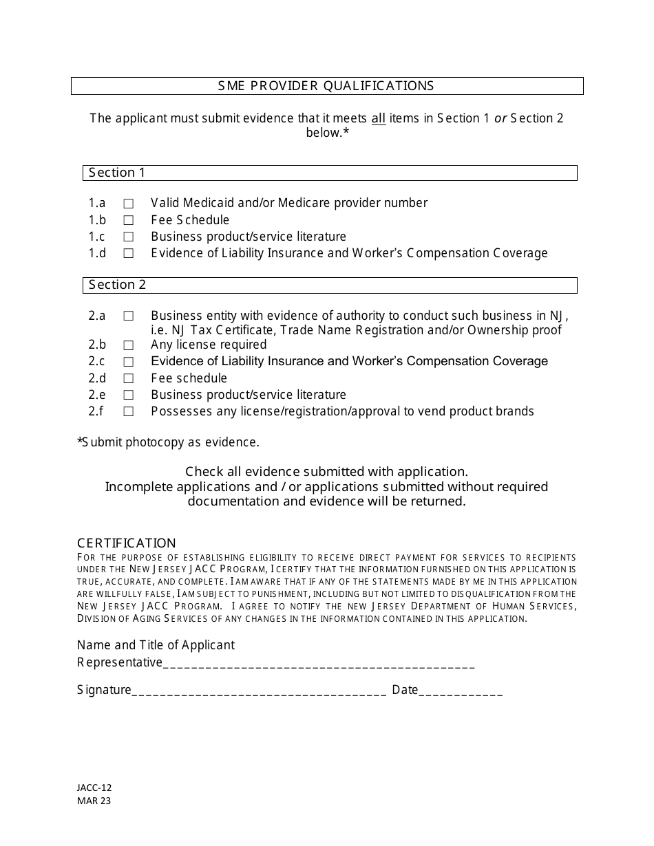 Form JACC-12 Specialized Medical Equipment  Supplies (Sme) - New Jersey, Page 2