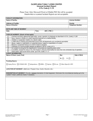 Form AGL-09 Older Adult Daily Living Center Unusual Incident Report - Pennsylvania