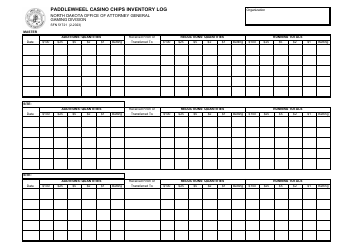 Form SFN51721 Paddlewheel Casino Chips Inventory Log - North Dakota