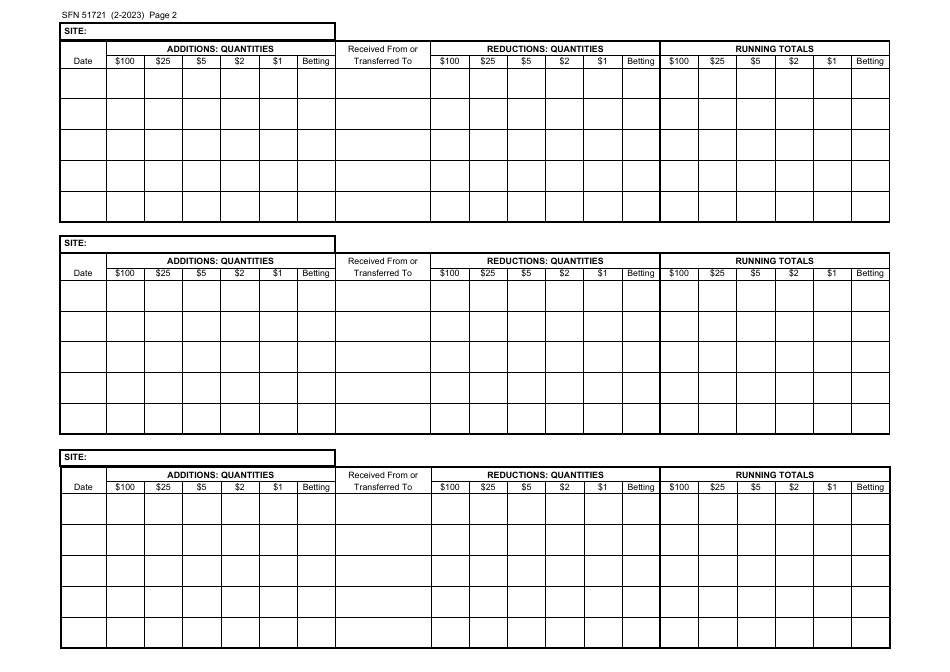 Form SFN51721 Paddlewheel Casino Chips Inventory Log - North Dakota, Page 2