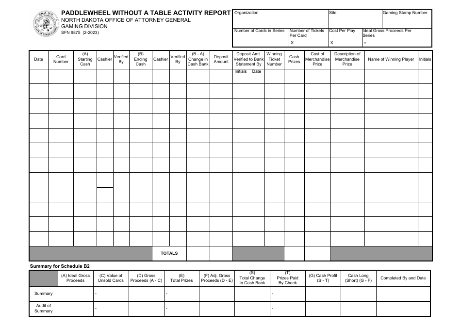 Form SFN9875 Paddlewheel Without a Table Activity Report - North Dakota, Page 1