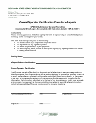 Document preview: Owner/Operator Certification Form for Ereports - Spdes Multi-Sector General Permit for Stormwater Discharges Associated With Industrial Activity (Gp-0-23-001) - New York