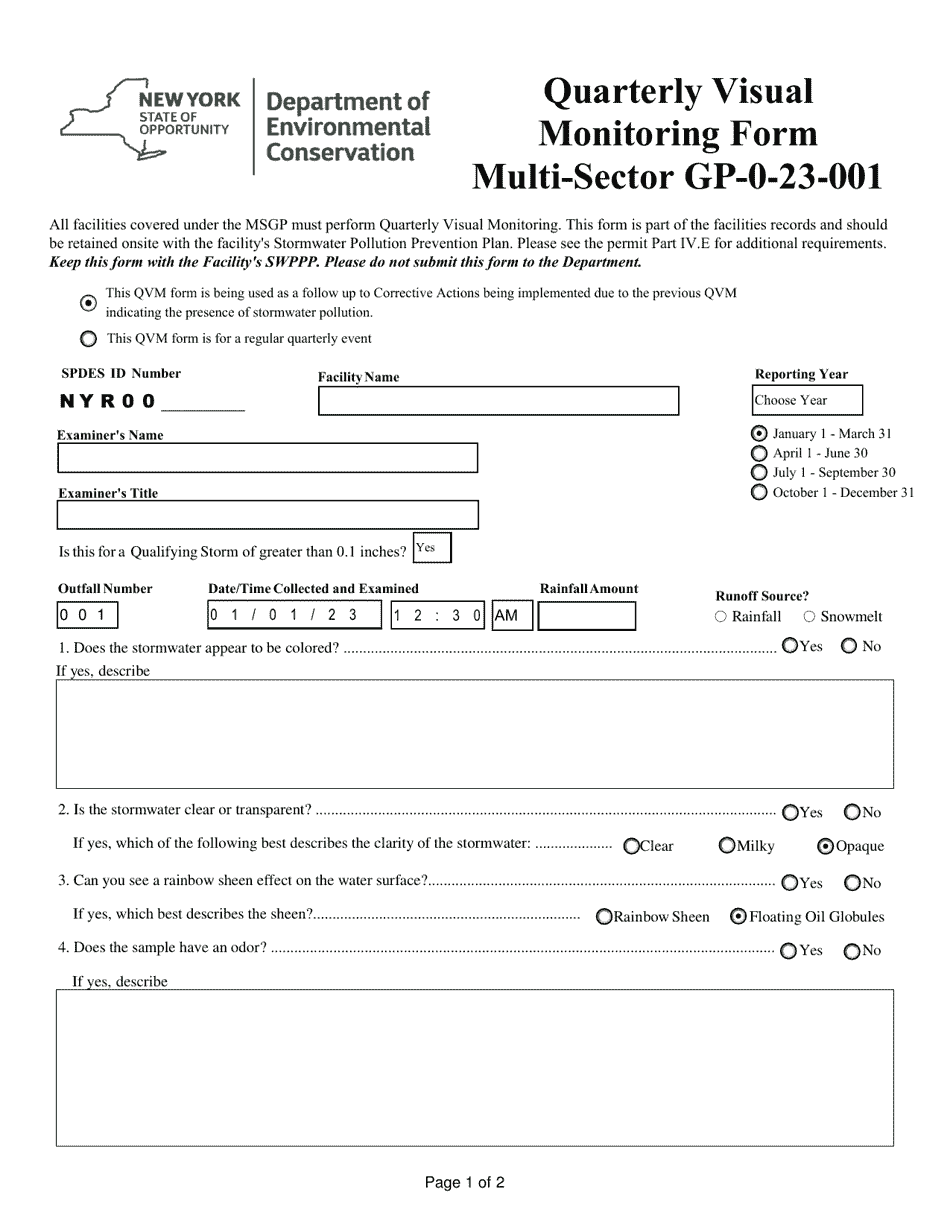 Quarterly Visual Monitoring Form - New York, Page 1