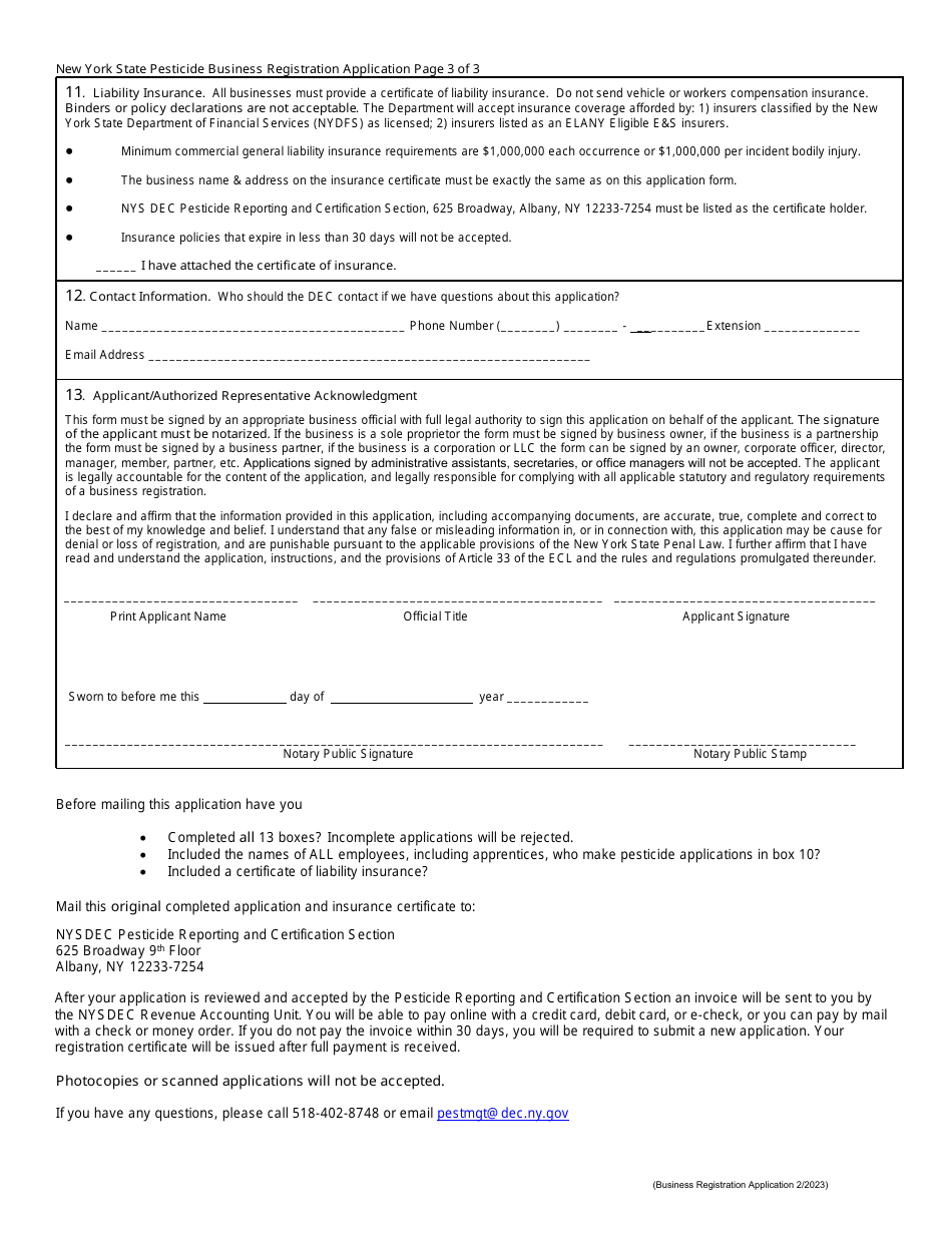 Pesticide Business Registration Application - New York, Page 3