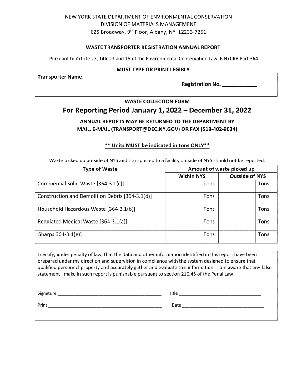 Waste Transporter Registration Annual Report - New York, Page 1