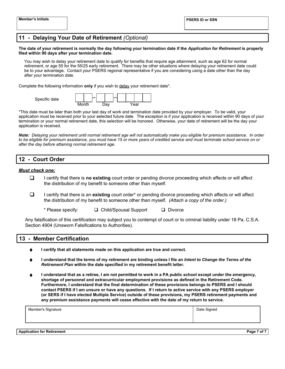 Form PSRS-8 Application for Retirement - Pennsylvania, Page 9