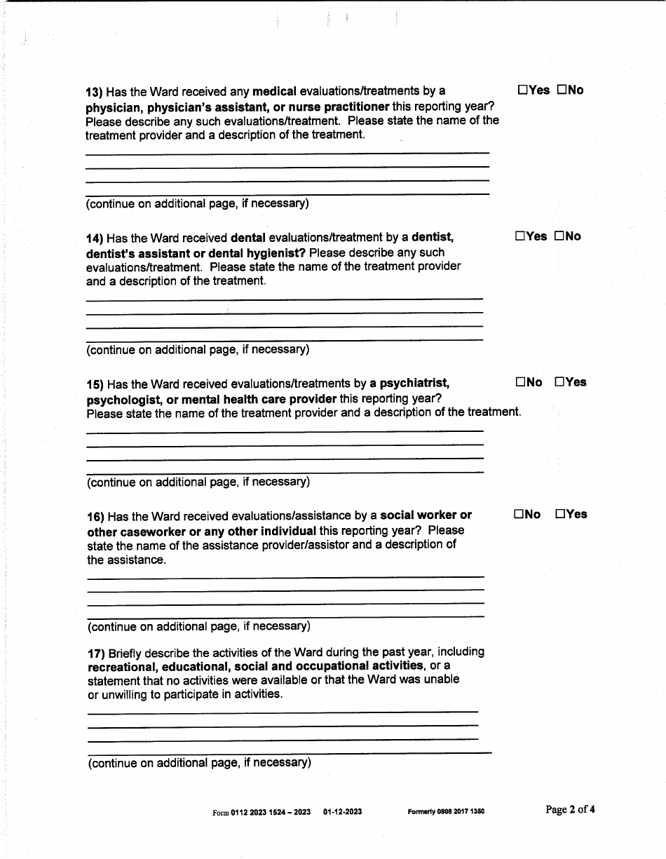 Form 0112 Annual Report of Guardian of the Person - Collin County, Texas, Page 2