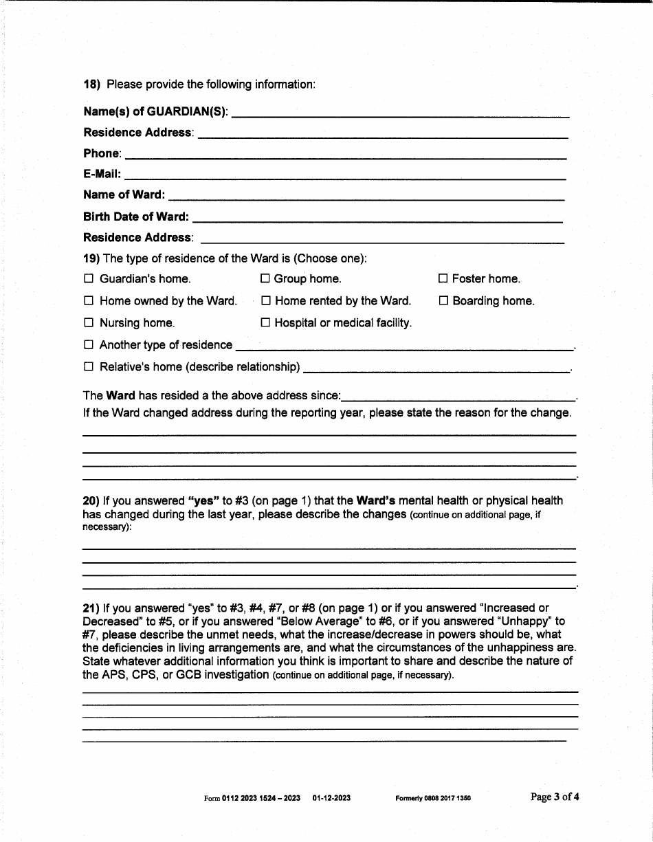 Form 0112 Annual Report of Guardian of the Person - Collin County, Texas, Page 3