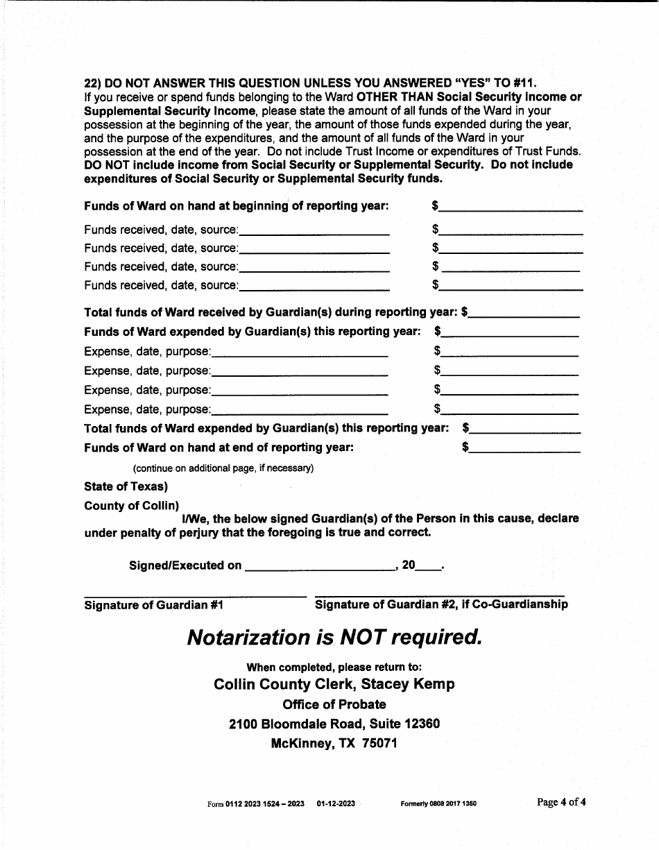 Form 0112 Annual Report of Guardian of the Person - Collin County, Texas, Page 4