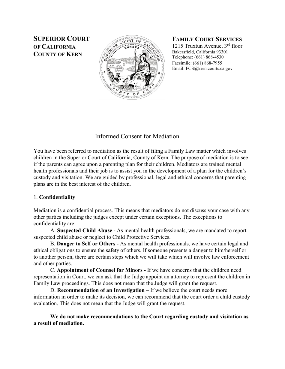 Informed Consent for Mediation - County of Kern, California, Page 1