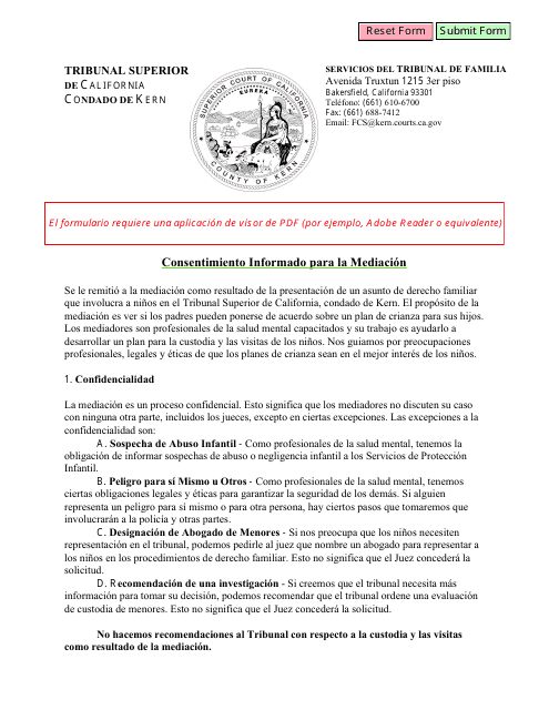 Consentimiento Informado Para La Mediacion - County of Kern, California (Spanish) Download Pdf