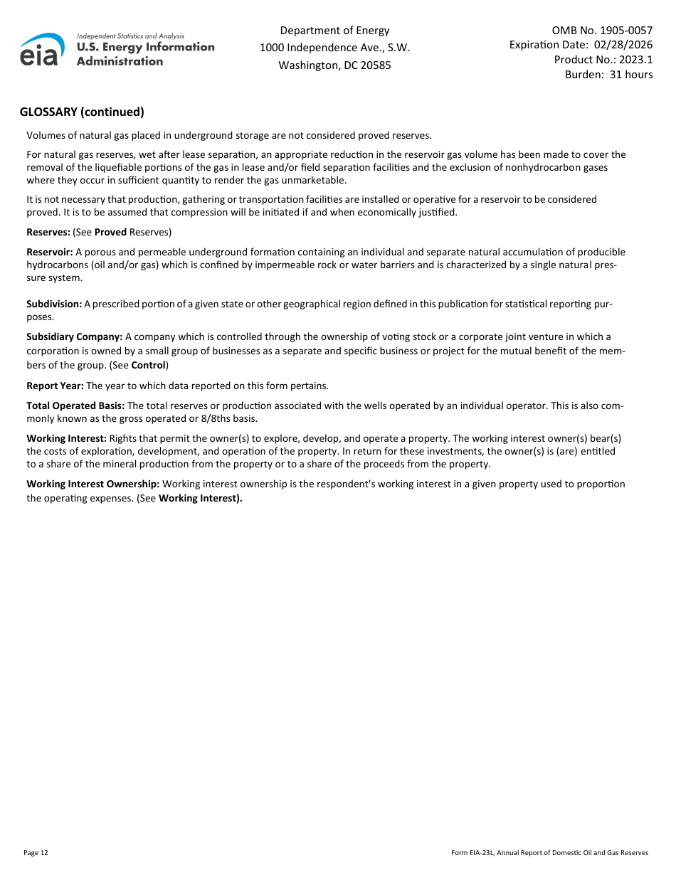 Instructions for Form EIA-23L Annual Report of Domestic Oil and Gas Reserves, Page 12