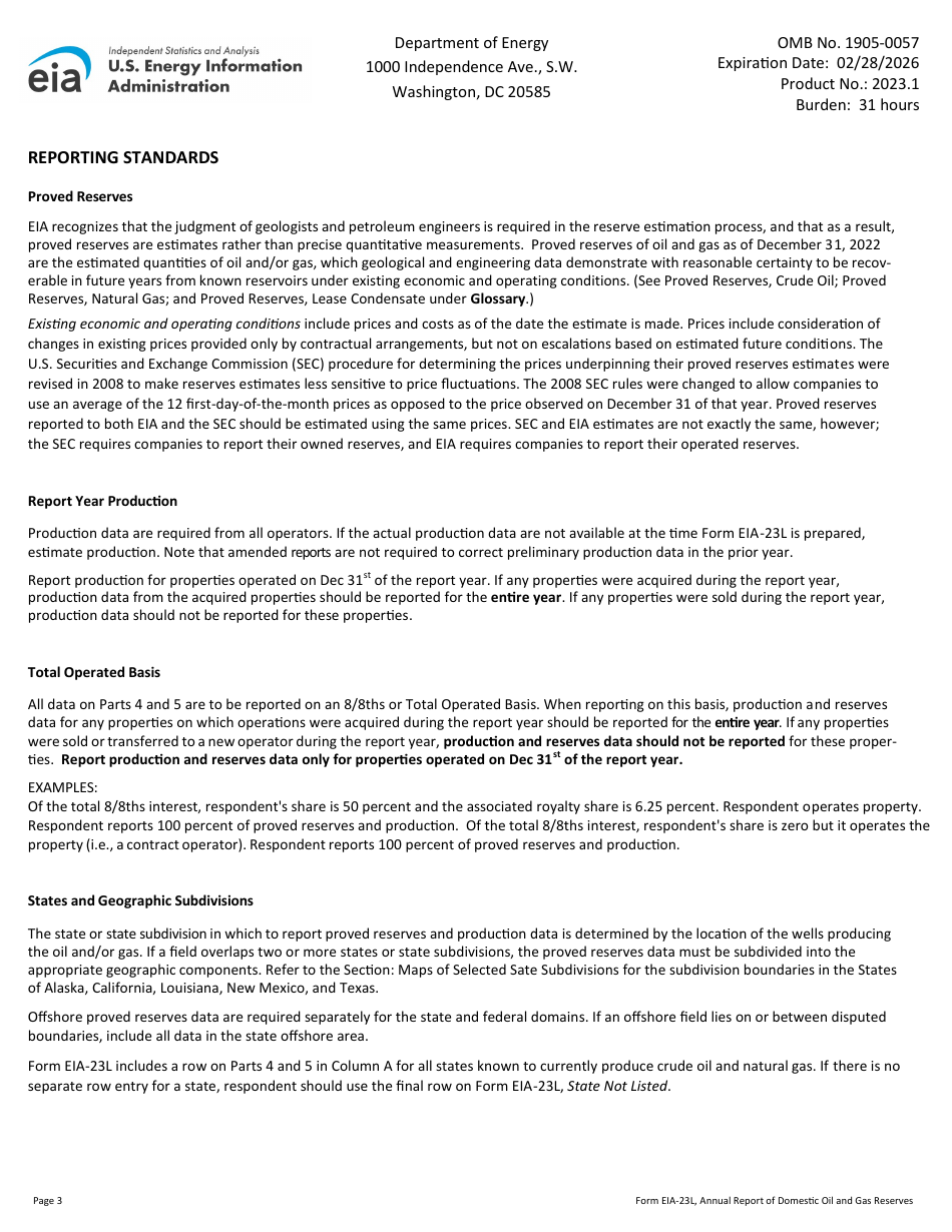 Instructions for Form EIA-23L Annual Report of Domestic Oil and Gas Reserves, Page 3