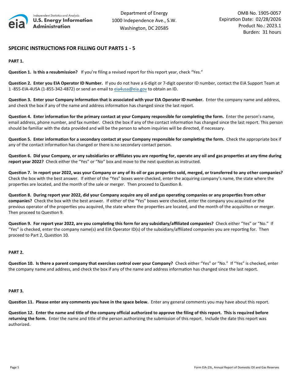 Instructions for Form EIA-23L Annual Report of Domestic Oil and Gas Reserves, Page 5