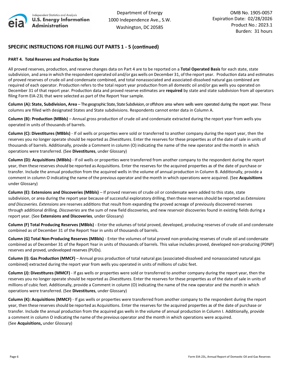 Instructions for Form EIA-23L Annual Report of Domestic Oil and Gas Reserves, Page 6
